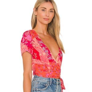 Free People Ashley Wrap Top in Fun Combo Red Orange Size M